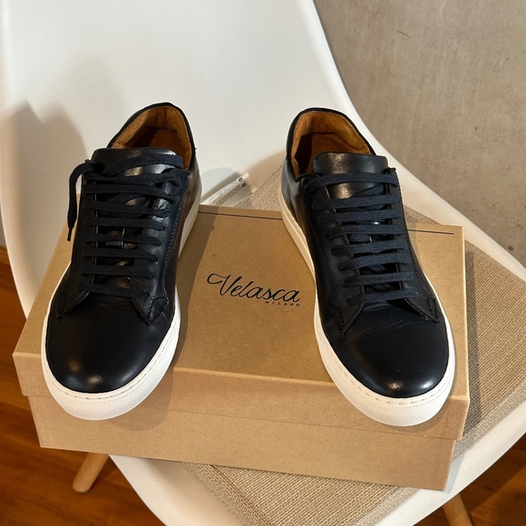 velasca handmade in italy leather sneakers in dark navy with beige interior - Picture 1 of 1